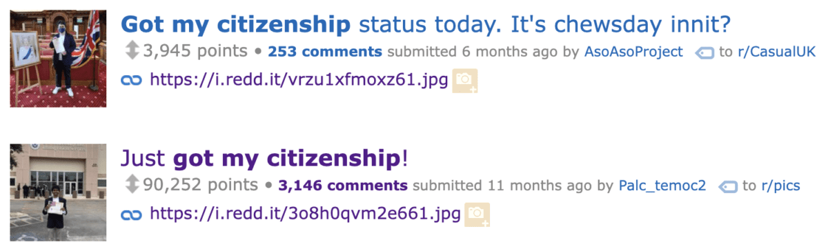 Reddit posts that say I got My Citizenship"