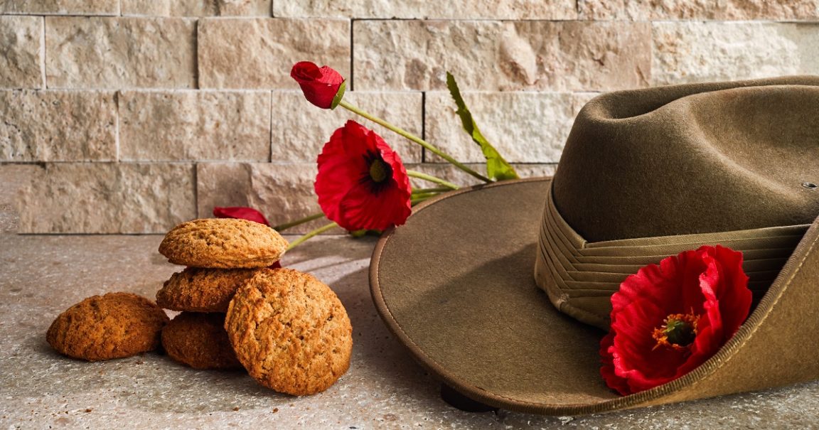 Australian Anzac Day. Australian army slouch hat and traditional Anzac biscuits.