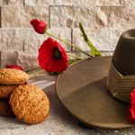 Australian Anzac Day. Australian army slouch hat and traditional Anzac biscuits.