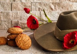 Australian Anzac Day. Australian army slouch hat and traditional Anzac biscuits.