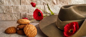 Australian Anzac Day. Australian army slouch hat and traditional Anzac biscuits.