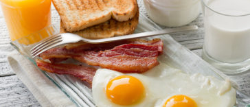 bacon eggs orange juice breakfast foods
