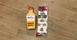 bottle of big mac special sauce and big mac socks