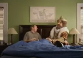 burger king mascot in bed commercial wake up with the king