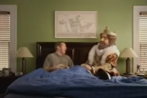 burger king mascot in bed commercial wake up with the king
