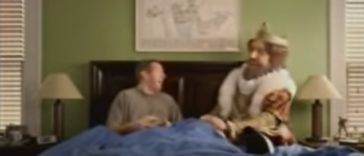 burger king mascot in bed commercial wake up with the king