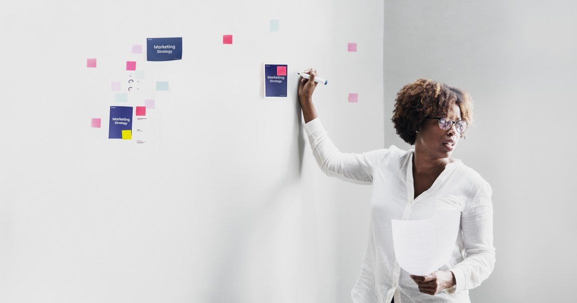 businesswoman presenting marketing plan