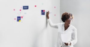 businesswoman presenting marketing plan