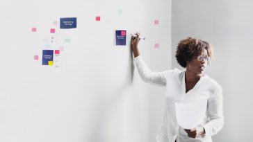 businesswoman presenting marketing plan