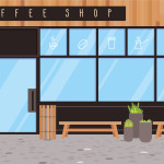 cartoon frontage of a coffee shop