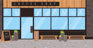 cartoon frontage of a coffee shop