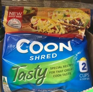 packet of coon shred tasty cheese