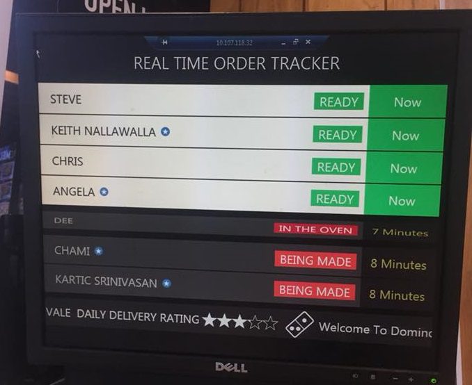 display of customer orders at dominos in 2018
