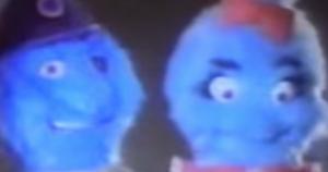 two blue monster puppets from the don't put it in your mouth PSA