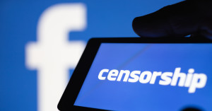 facebook logo and a phone screen that says "censorship"
