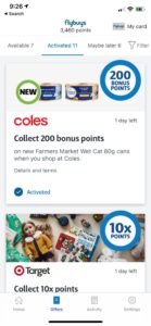 flybuys activated offers