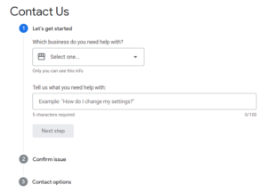 google my business contact support form
