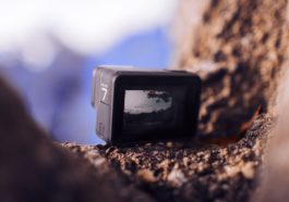 gopro camera sitting on rocks