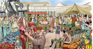 haggling at ancient roman market