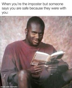 shaq reading book meme among us impostor