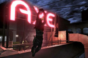 zip lining past an axe body spray billboard in splinter cell