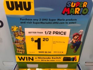 uhu super mario glue promotion at big w
