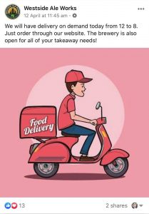 westside aleworks food delivery coronavirus