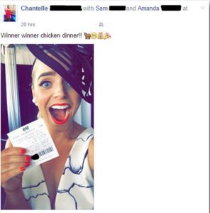 Chantelle's winning ticket photo posted to social media