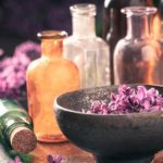 Special treatments with aromatic oils. Lilac aromatic oils. Homemade Products of flowers.
