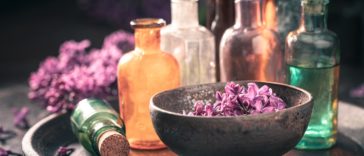 Special treatments with aromatic oils. Lilac aromatic oils. Homemade Products of flowers.